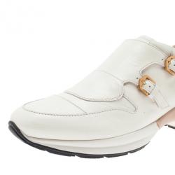 مملوكة مسبقًا حذاء تود رياضي جلد أبيض بإبزيم مقاس 38