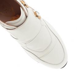 مملوكة مسبقًا حذاء تود رياضي جلد أبيض بإبزيم مقاس 38