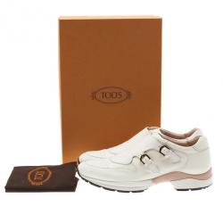 مملوكة مسبقًا حذاء تود رياضي جلد أبيض بإبزيم مقاس 38