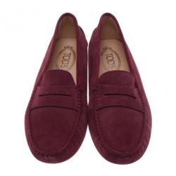 Pre Owned حذاء لوفرز تودز بيني جلد مدبوغ بنفسجي مقاس 39.5