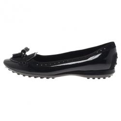 Pre Owned Tod's Black Suede and Leather Tassel Loafer Ballet Flats Size 37
