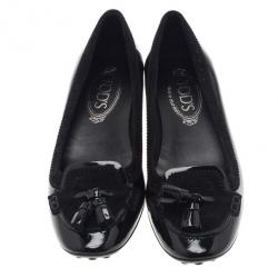 Pre Owned Tod's Black Suede and Leather Tassel Loafer Ballet Flats Size 37