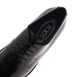 Pre Owned Tod's Black Glazed Leather Oxfords Size 37.5