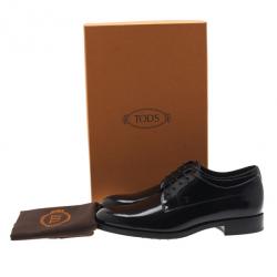 Pre Owned Tod's Black Glazed Leather Oxfords Size 37.5