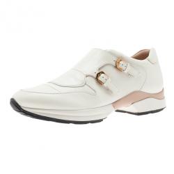 Pre Owned Tod's White Leather Buckle Detail Sneakers Size 38.5
