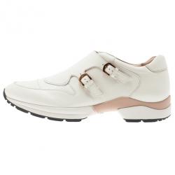 مملوكة مسبقًا Tod's White Leather Buckle Detail Sneakers Size 38.5