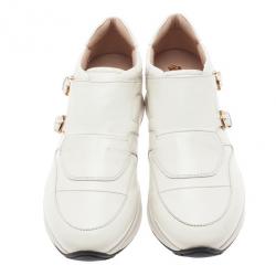 مملوكة مسبقًا Tod's White Leather Buckle Detail Sneakers Size 38.5