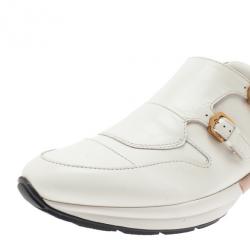 مملوكة مسبقًا Tod's White Leather Buckle Detail Sneakers Size 38.5