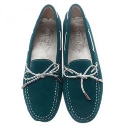 Pre Owned حذاء لوفرز تودز برباط جلد مدبوغ تركواز مقاس 39