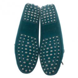 Pre Owned حذاء لوفرز تودز برباط جلد مدبوغ تركواز مقاس 39