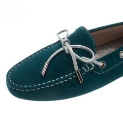 Pre Owned حذاء لوفرز تودز برباط جلد مدبوغ تركواز مقاس 39