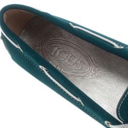 Pre Owned حذاء لوفرز تودز برباط جلد مدبوغ تركواز مقاس 39