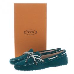 Pre Owned حذاء لوفرز تودز برباط جلد مدبوغ تركواز مقاس 39