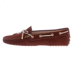 Pre Owned Tod's Brown Suede Bow Loafers Size 38.5