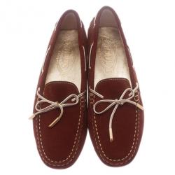 Pre Owned Tod's Brown Suede Bow Loafers Size 38.5