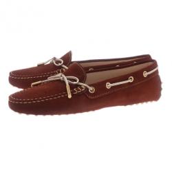 Pre Owned Tod's Brown Suede Bow Loafers Size 38.5