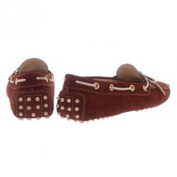 Pre Owned Tod's Brown Suede Bow Loafers Size 38.5