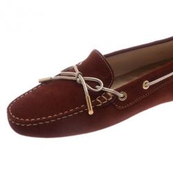 Pre Owned Tod's Brown Suede Bow Loafers Size 38.5