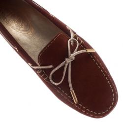 Pre Owned Tod's Brown Suede Bow Loafers Size 38.5