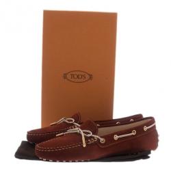 Pre Owned Tod's Brown Suede Bow Loafers Size 38.5