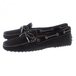 Pre Owned Tod's Black Suede Bow Loafers Size 38