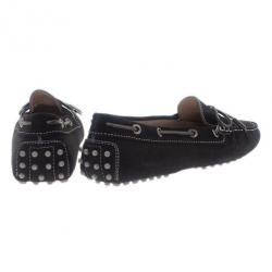 Pre Owned Tod's Black Suede Bow Loafers Size 38