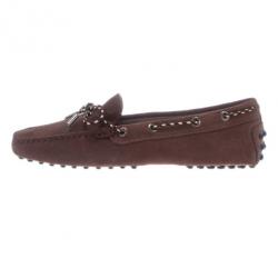 Pre Owned Tod's Brown Suede Bow Loafers Size 38
