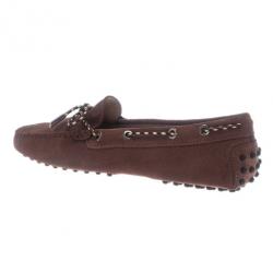 Pre Owned Tod's Brown Suede Bow Loafers Size 38