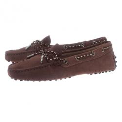 Pre Owned Tod's Brown Suede Bow Loafers Size 38