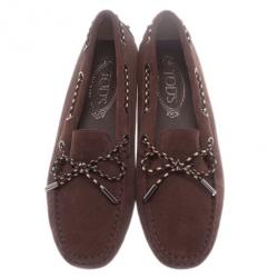 Pre Owned Tod's Brown Suede Bow Loafers Size 38