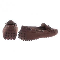 Pre Owned Tod's Brown Suede Bow Loafers Size 38