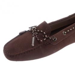 Pre Owned Tod's Brown Suede Bow Loafers Size 38