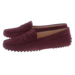 Pre Owned Tod's Burgundy Suede Penny Loafers Size 39