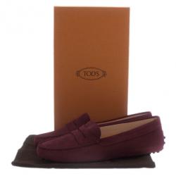 Pre Owned Tod's Burgundy Suede Penny Loafers Size 39