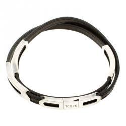 Pre Owned Tod's Brown Leather Silver Wrap Around Bracelet