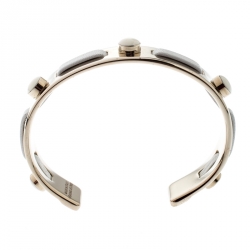 Pre Owned Tod's White Leather Gold Tone Open Cuff Bracelet