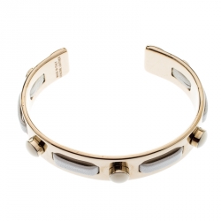 Tod's White Leather Gold Tone Open Cuff Bracelet