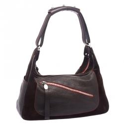 Pre Owned Tod's Ferrari Dark Brown Suede and Leather Micky Hobo