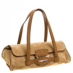 Pre Owned Tod's Light Brown Suede Fold In Flap Bag