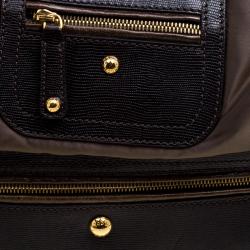 Pre Owned Tod's Olive Green/Dark Brown Nylon and Lizard Embossed Leather Pashmy Hobo