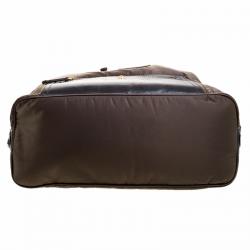 Pre Owned Tod's Olive Green/Dark Brown Nylon and Lizard Embossed Leather Pashmy Hobo