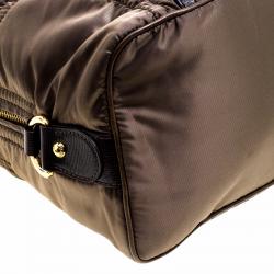 Pre Owned Tod's Olive Green/Dark Brown Nylon and Lizard Embossed Leather Pashmy Hobo