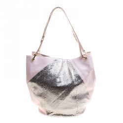 Pre Owned Tod's Pink/Silver Leather and Python Medium Horse Secchiello Tote