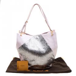 Pre Owned Tod's Pink/Silver Leather and Python Medium Horse Secchiello Tote