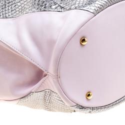 Pre Owned Tod's Pink/Silver Leather and Python Medium Horse Secchiello Tote