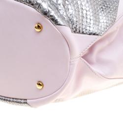 Pre Owned Tod's Pink/Silver Leather and Python Medium Horse Secchiello Tote