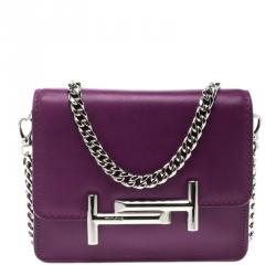 Pre Owned حقيبة كروس تودز دابل T سلسلة جلد بنفسجي