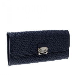 Tod's Navy Blue Leather Signature Continental Wallet