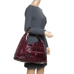 Pre Owned Tod's Burgundy Snakeskin Embossed Leather Pashmy Hobo