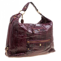 Pre Owned Tod's Burgundy Snakeskin Embossed Leather Pashmy Hobo